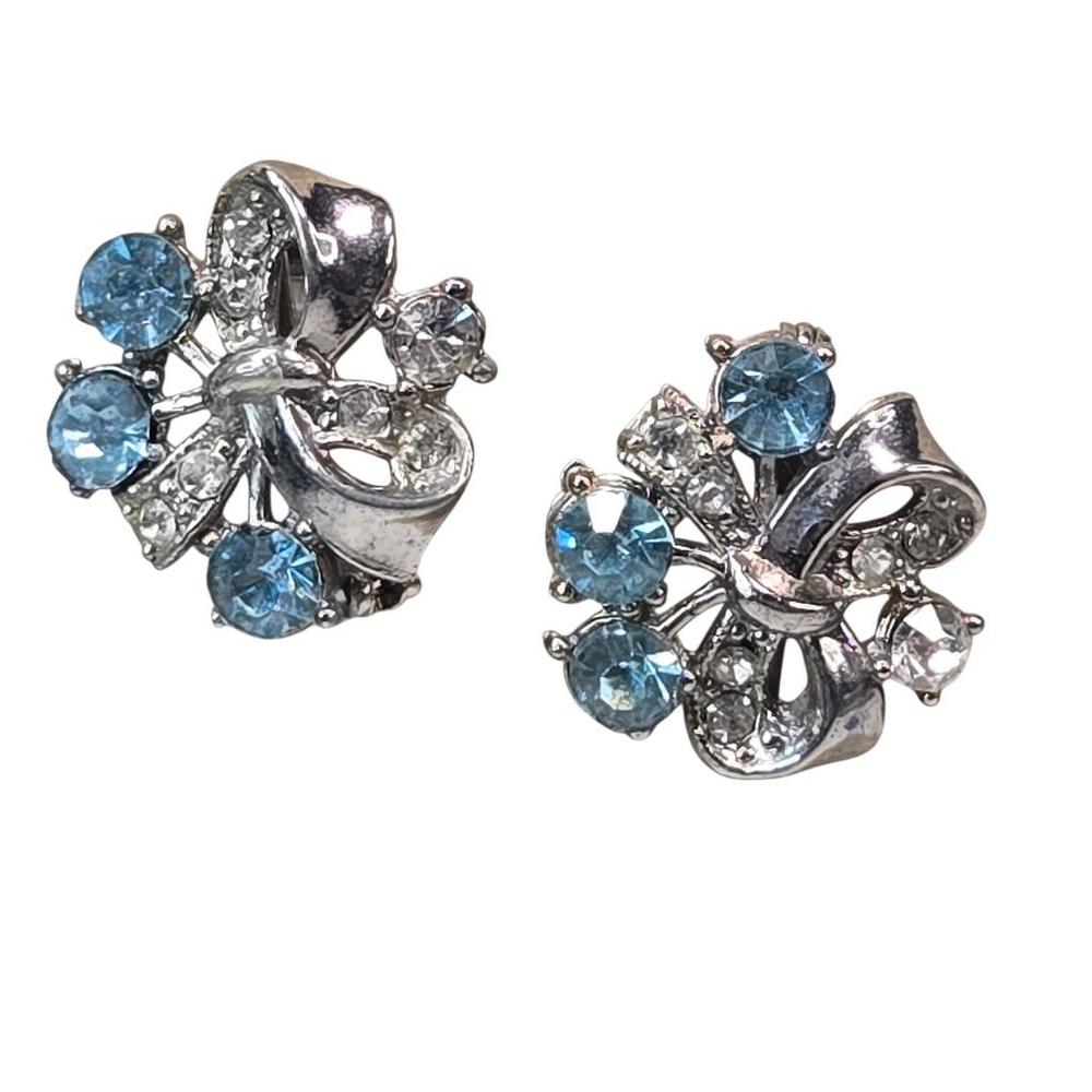 Vintage Women's Brooch Set Silver & Blue Rhinestone Scatter Pins Collectible